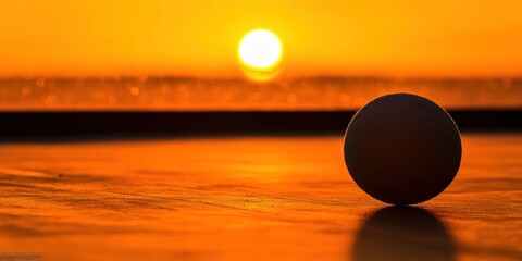 Poster - A serene sunset with a ball in the foreground, emphasizing tranquility and leisure.