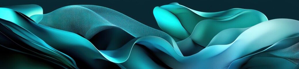 Poster - Abstract waves of teal and aqua create a fluid, dynamic visual effect.