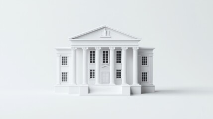 Leinwandbilder - A minimalist white model of a classical-style building with columns and a pediment.