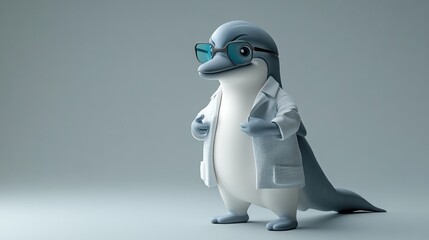 Aufkleber - A cartoon dolphin in a lab coat and glasses, representing a scientific or educational theme.