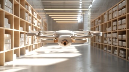 Poster - A drone hovering in a modern storage facility, showcasing technology in an industrial space.