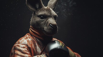 Poster - A kangaroo dressed in boxing attire, poised with a glove, exuding a fierce athletic presence.