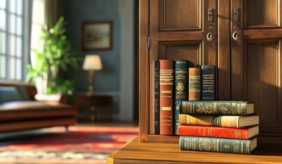Poster - A cozy reading nook featuring a wooden bookshelf filled with classic books.