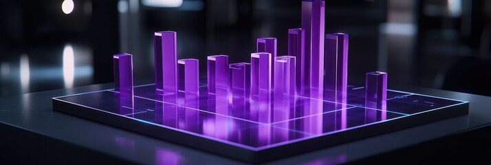 Aufkleber - A 3D purple data visualization with bars representing statistical information.