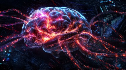 Poster - neural connections explored a deep dive into brain activity digital art abstract high-tech environme