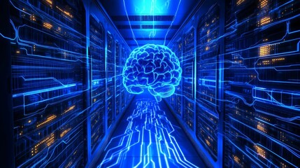 Poster - innovative brain technology data center digital concept art high-tech environment futuristic viewpoi