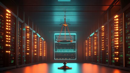 Poster - Data center justice balancing technology and ethics in digital governance virtual space visual representation futuristic perspective