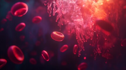 Poster - dynamic microscopic view of red blood cells in motion biological exploration visualization abstract 
