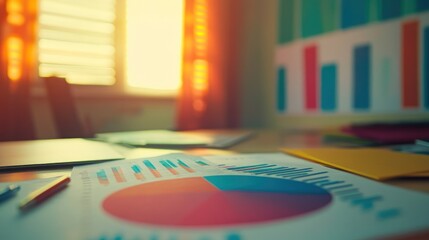 Poster - A workspace with charts and graphs, indicating data analysis and business planning.