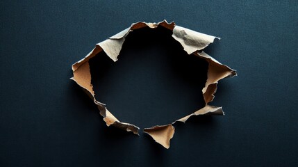 Poster - Torn paper art installation modern gallery abstract concept dark background close-up view creative expression