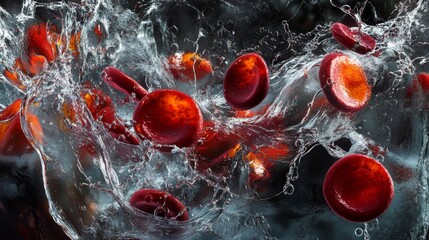Poster - Dynamic movement of blood cells in fluid abstract visualization health science micro environment close-up biological concept