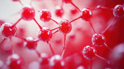 Fototapete - Close-up of interconnected red molecules, illustrating molecular structure in a scientific context.