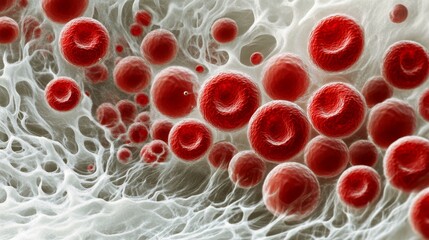 Poster - Red blood cells in motion human body scientific illustration microenvironment close-up view health and biology concept