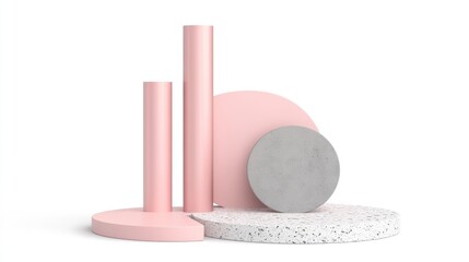 Poster - A composition of geometric shapes in pastel colors and textures, ideal for design purposes.