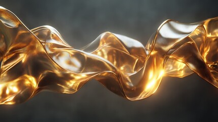 Poster - Dynamic flow of gold fabric abstract art installation studio setting illuminated environment high-contrast viewpoint visual elegance