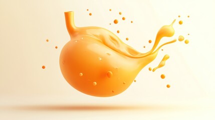 Fototapete - A stylized, vibrant orange stomach shape with splashes, representing digestion or health.
