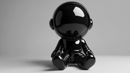 Poster - A shiny black astronaut figure sitting on a smooth surface, evoking a playful, futuristic vibe.