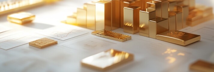 Poster - A close-up view of gold bars and financial charts, symbolizing wealth and investment.