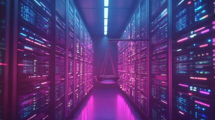 Poster - data center with balance scales futuristic technology environment cybersecurity concept digital land
