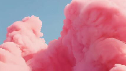 Wall Mural - whimsical, fluffy pink clouds set against a clear blue sky, creating a surreal and dreamy atmosphere