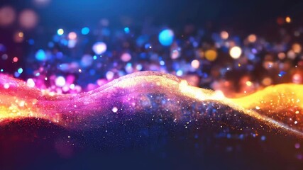 Poster - Vibrant, colorful bokeh lights and glittering particles against a dark background, creating a lively, festive visual effect.