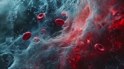 Poster - Dynamic visualization of red blood cells in fluid motion scientific illustration abstract environment high-concept art