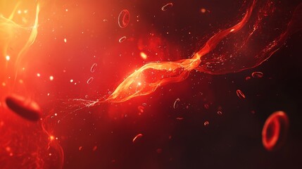 Poster - Dynamic flow of blood cells in an abstract visualization digital art space medical science concept vivid environment macro viewpoint