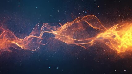 Poster - Abstract depiction of a fiery orange wave with sparkling particles, flowing dynamically against a dark background, symbolizing energy.
