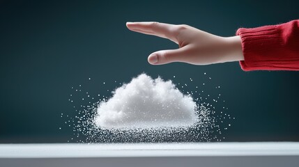 Poster - A hand reaching out to touch a holographic projection of a cloud, symbolizing the intangible yet powerful nature of cloud computing.