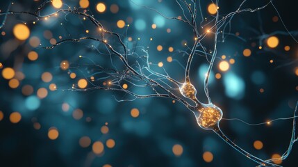 Poster - An intricate network of glowing nodes and connections representing a neural network learning and evolving based on vast amounts of data.