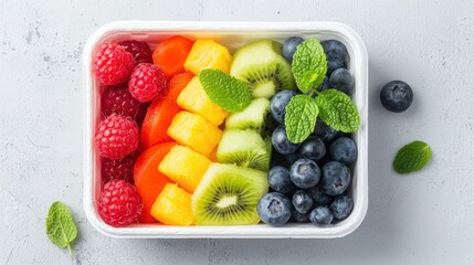 Poster - a healthy meal of colorful fruits, vegetables, and lean protein, representing mindful eating and a c