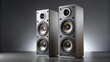 © lapeepon - Speaker system on the left with two speakers on gray background, speaker, system, left, two, speakers, gray, background