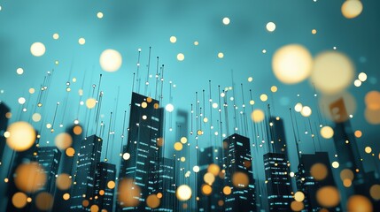 Poster - A futuristic cityscape with holographic projections of data streams and network connections, representing the evolution of smart cities and the Internet of Things.