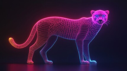 Aufkleber - A neon wireframe representation of a panther, showcasing vibrant colors and a sleek design.