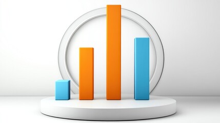 Aufkleber - A 3D bar graph displaying data with three bars in orange and blue on a circular pedestal.