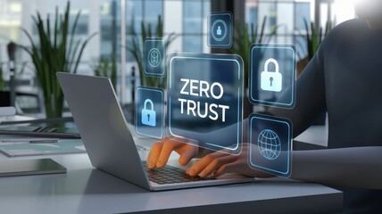 Wall Mural - 3D Render of a Person Using Laptop for Zero Trust Security Concept