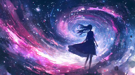 Wall Mural - galactic vortex: swirling stars, cosmic dust, and vibrant nebula art in deep space. whirling cosmic 