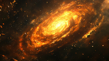 fiery orange galaxy swirl amidst a cosmic dance of vibrant colors, capturing the ethereal beauty of 