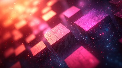 Poster - Abstract Digital Cubes in Neon Glow