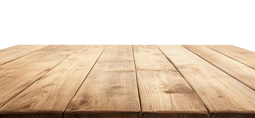 Wall Mural - Brown wooden tabletop isolated on transparent background