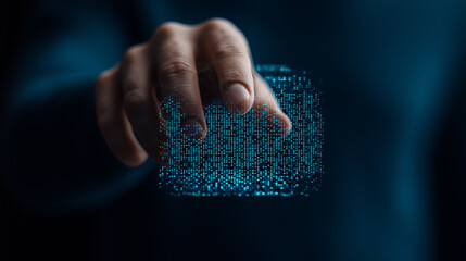 Poster - scientist interacting with holographic interface, showcasing technology