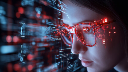 Poster - Digital security expert analyzing data with futuristic glasses
