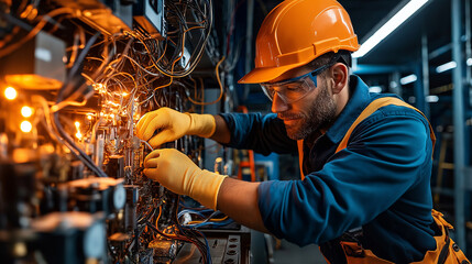 Aufkleber - Engineer inspecting electrical circuits with focus and precision