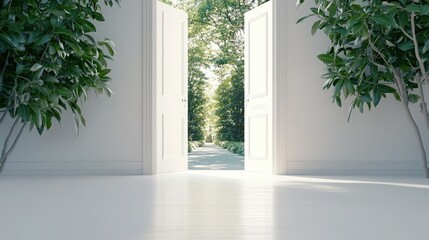 Wall Mural - open door to a tranquil garden.