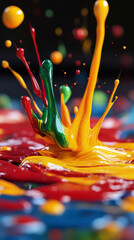 Poster - A stunning display of vibrant paint splashes, showcasing an explosion of colors. This artistic composition captures the dynamic movement and fluidity of paint in motion.