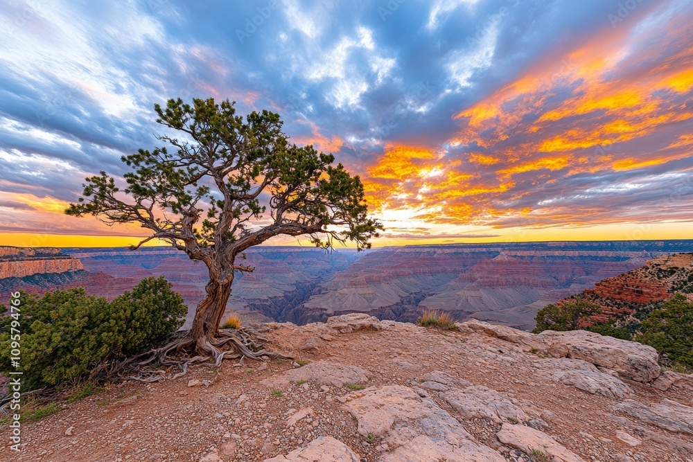 Americaâ€™s Grand Canyon at sunset, with golden light casting dramatic ...