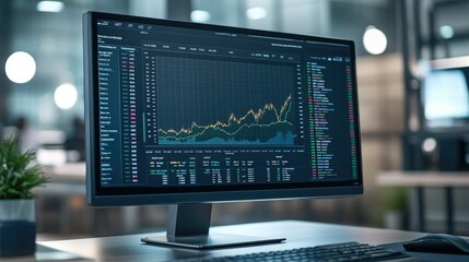 Poster - A close-up of a computer screen displaying complex data visualizations focused on analyzing stock market volatility and risk factors