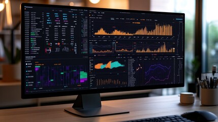 Poster - A digital workspace showing real-time advanced data visualizations used for analyzing market volatility and financial risk factors