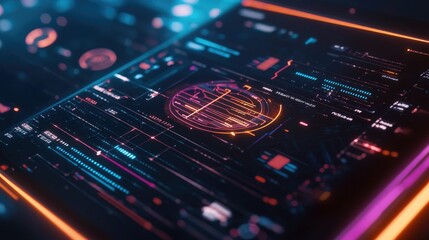 Leinwandbilder - A futuristic business app displayed on a glowing mesh-like smartphone interface, complete with dynamic lines and high-tech visuals