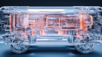 Poster - A layered view of an electric vehicle battery pack, showing intricate circuits and cooling mechanisms through transparent material